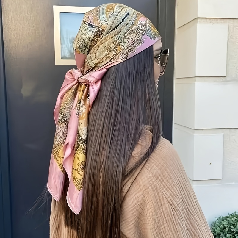 1pc of elegant paisley square scarf for women headband hair accessory fashionable polyester printed fabric   casual   stylish headwear vibrant prints textured