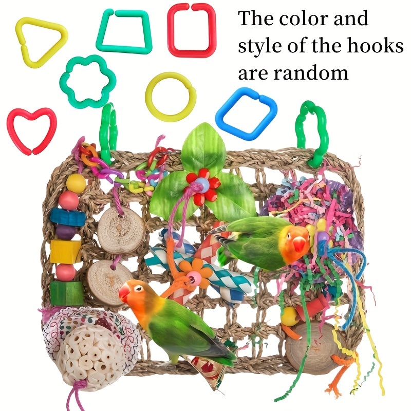 Image of 1 Parrot Toy, Bird Supplies, Woven Net, Wooden Toys, Braided Tube, Paper Climbing Net, Bird Play Net, Bird Accessories, Random Color
