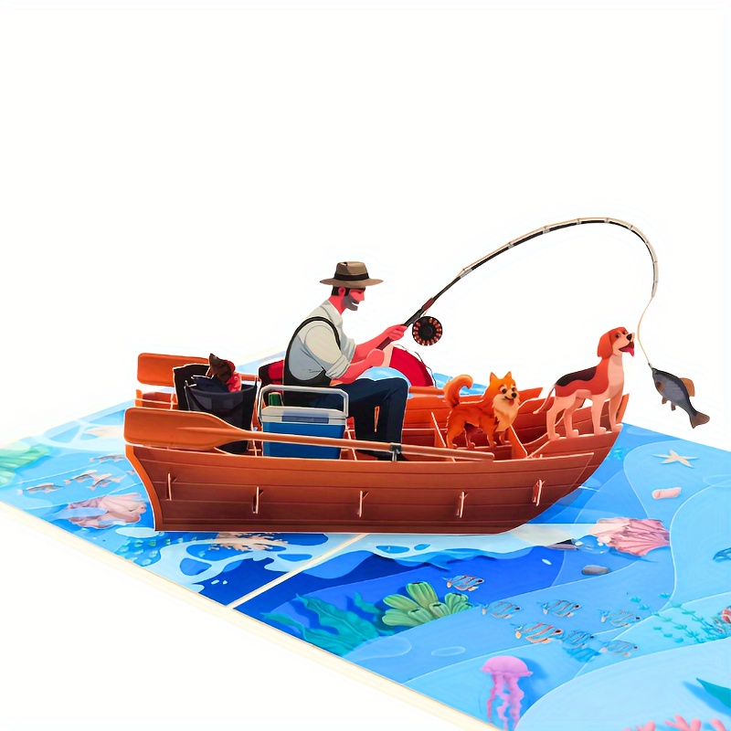 Image of 1pc A Pop-up Card For Father's Day Featuring Fishing, A Greeting Card, The Best Bbq For Dad Ever, And A Birthday Card For Father Or Grandfather