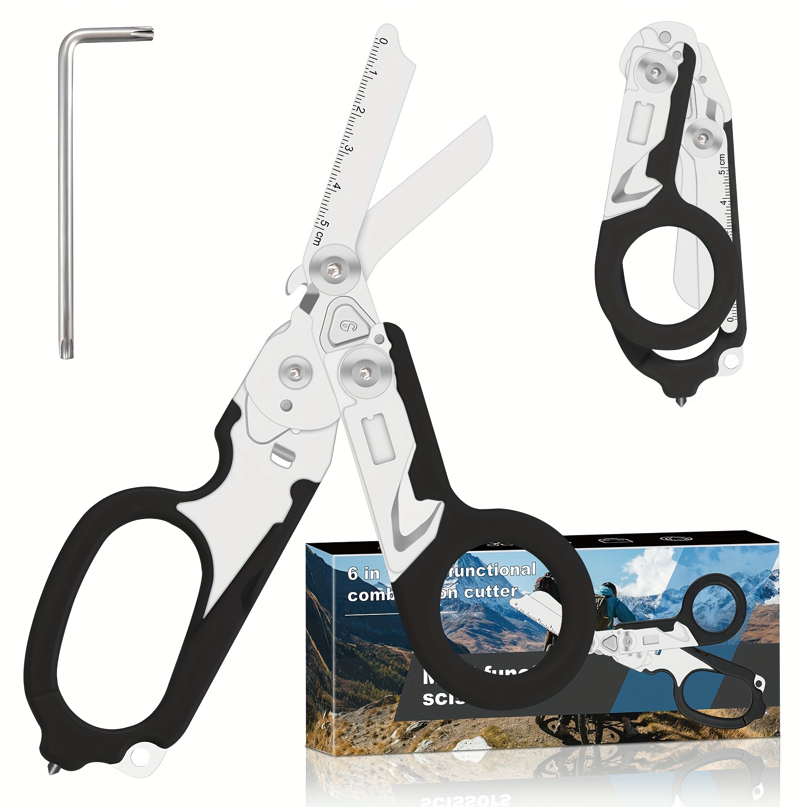 Image of 6-in-1 Multifunctional Trauma Shears, Folding Retractable Emergency Scissors, Outdoor Camping Tool, Seat Belt Cutter, Oxygen Tank Wrench, Free Adjustable Wrench ( Optional)