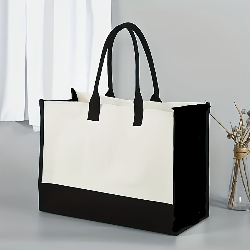 Chic White Canvas Tote Bag - Durable, Spacious Shopping &amp; Travel Beach Handbag with Fixed Shoulder Strap