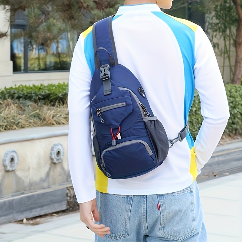 Sport Sling Bag for Men and Women Large Capacity Crossbody Travel and Hiking Bag with Adjustable Strap, Multiple Pockets, Earphone Hole, Nyl