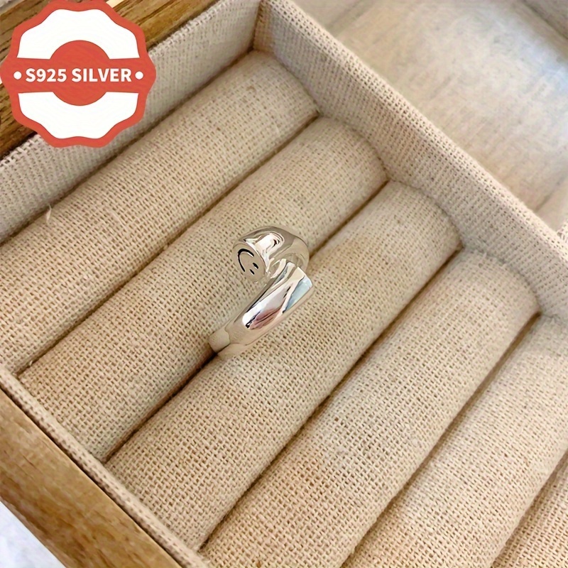 Vintage Smile Adjustable Cuff Ring 925 Sterling Silver Open Band