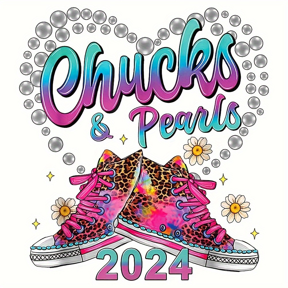 

Chucks & Pearls Leopard Print Iron-on Transfer Sticker - Diy Decal For T-shirts, Jeans, Masks, And Backpacks