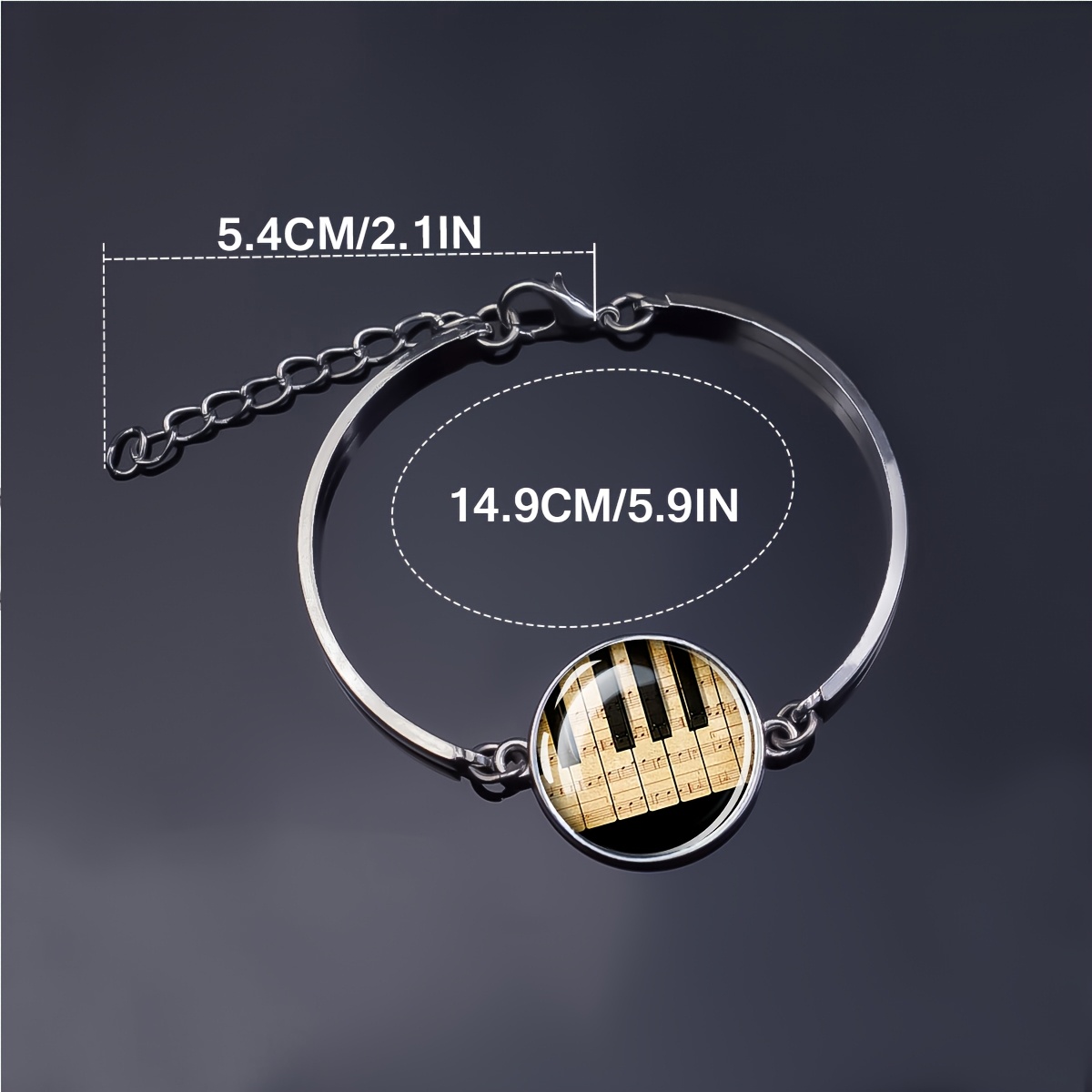 Piano Key Music Sheet Glass Dome Bracelet, Adjustable