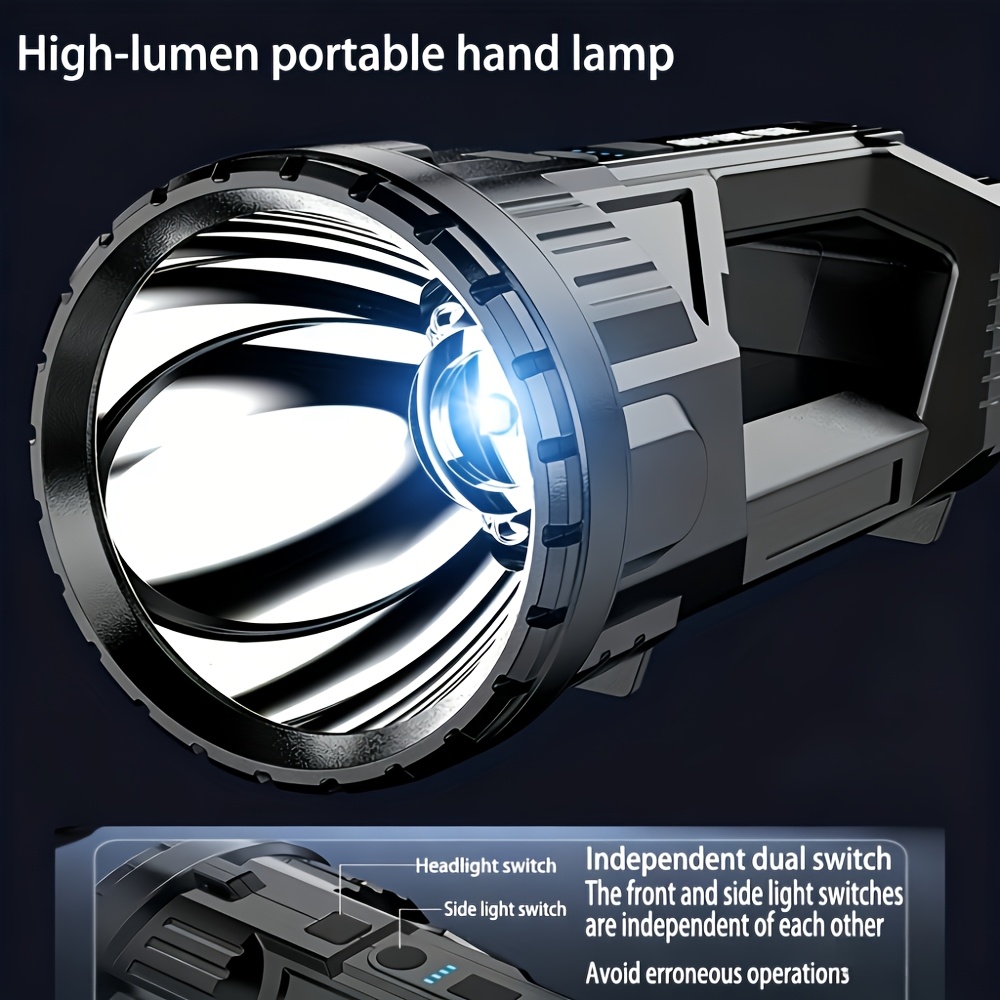 TEMU 1pc Portable Solar Flashlight Lantern | Multi-functional Hand Light With Red And Blue Warning Lights, Solar Multifunctional Outdoor Work Light,