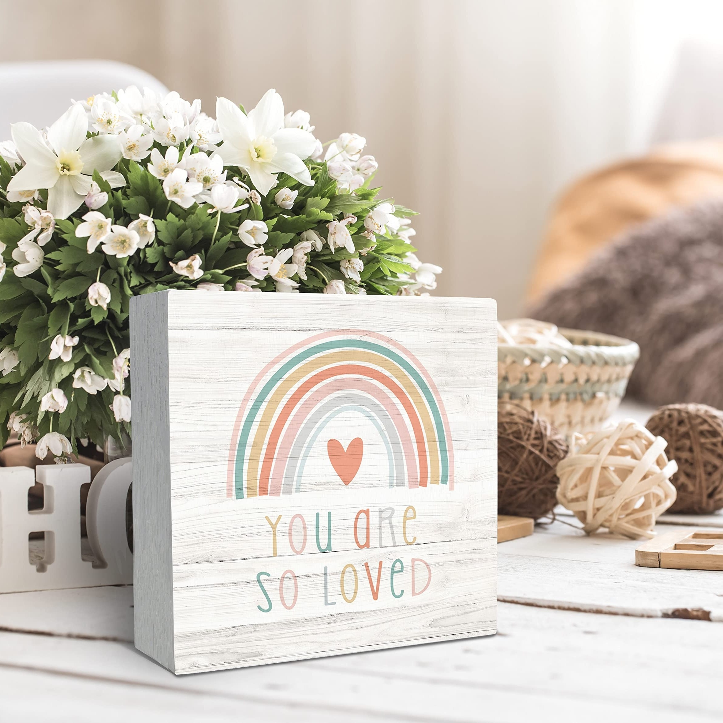 Image of 1pc "you Are " Rainbow Heart Sign With "you Are " - Glossy 5x5 Inch Kids Room Decor Suitable For Nursery,, Tabletop - Rainbow & Heart Decoration, Perfect, , 2d Flat