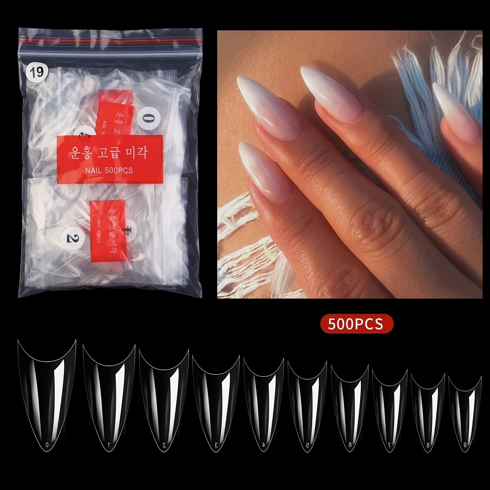 

500pcs Vicovi Shaped Nail Tips, Transparent Holographic , Short Length, Pre- Surface, With Adhesive Tabs For Diy Press-on Nails And