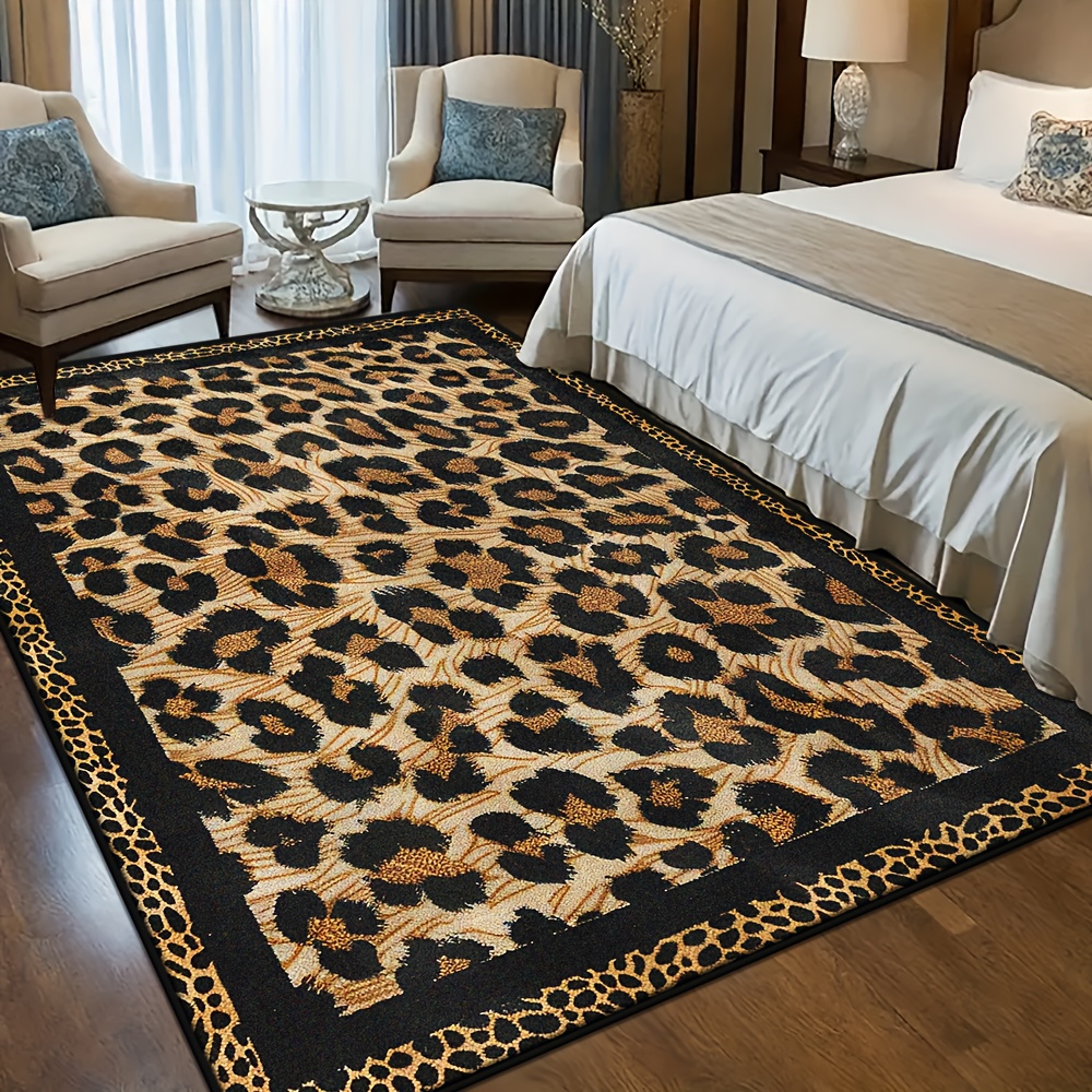 TEMU Large Modern Leopard Print Carpet - Soft Washable Jumbo Floor Mat Suitable For Hotels, Living Rooms & Bedrooms - Soft With Leopard Pattern, Precision Edges,