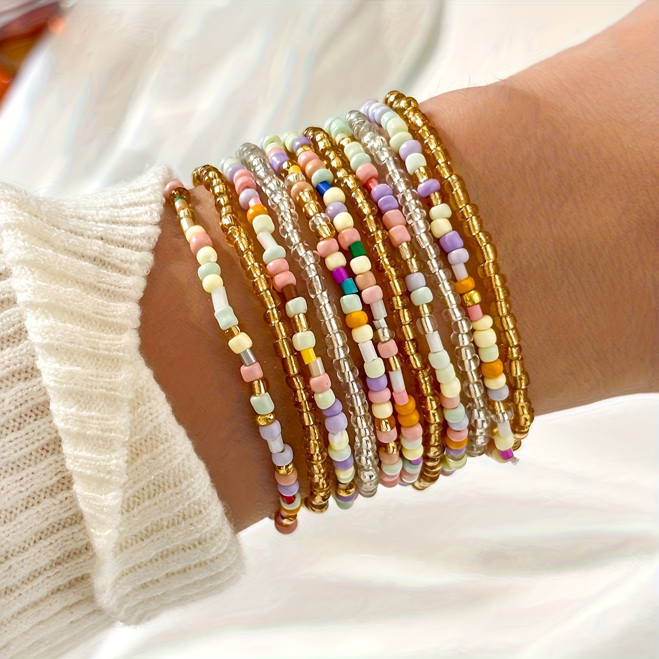 Image of 11 Bohemian Fashion Beaded Bracelet Set - Elastic Bracelets For Daily Wear, Gifts, And Vacation Additions - Ideal For Summer Beach Style, Daily Additions | Vitality Additions | Elastic Bracelets
