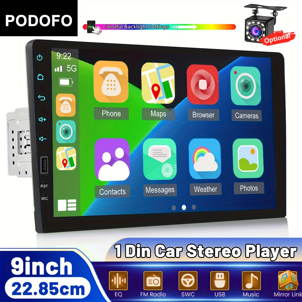 9-Inch 1DIN Touch Screen Car Stereo Radio with Wired Mirror Link MP5 Multimedia Player Support Wireless, FM Radio, USB, EQ, Steering Wheel Control for Car Supports multiple languages+Rearview Camera(optional), Vehicle Entertainment System, Indash Receiver, Sleek Dashboard Unit, Touch Screen Display, Sturdy Mounting, Durable Construction, Eq Audio System, USB Compatible Player, Car Enthusiasts, Techsavvy Users