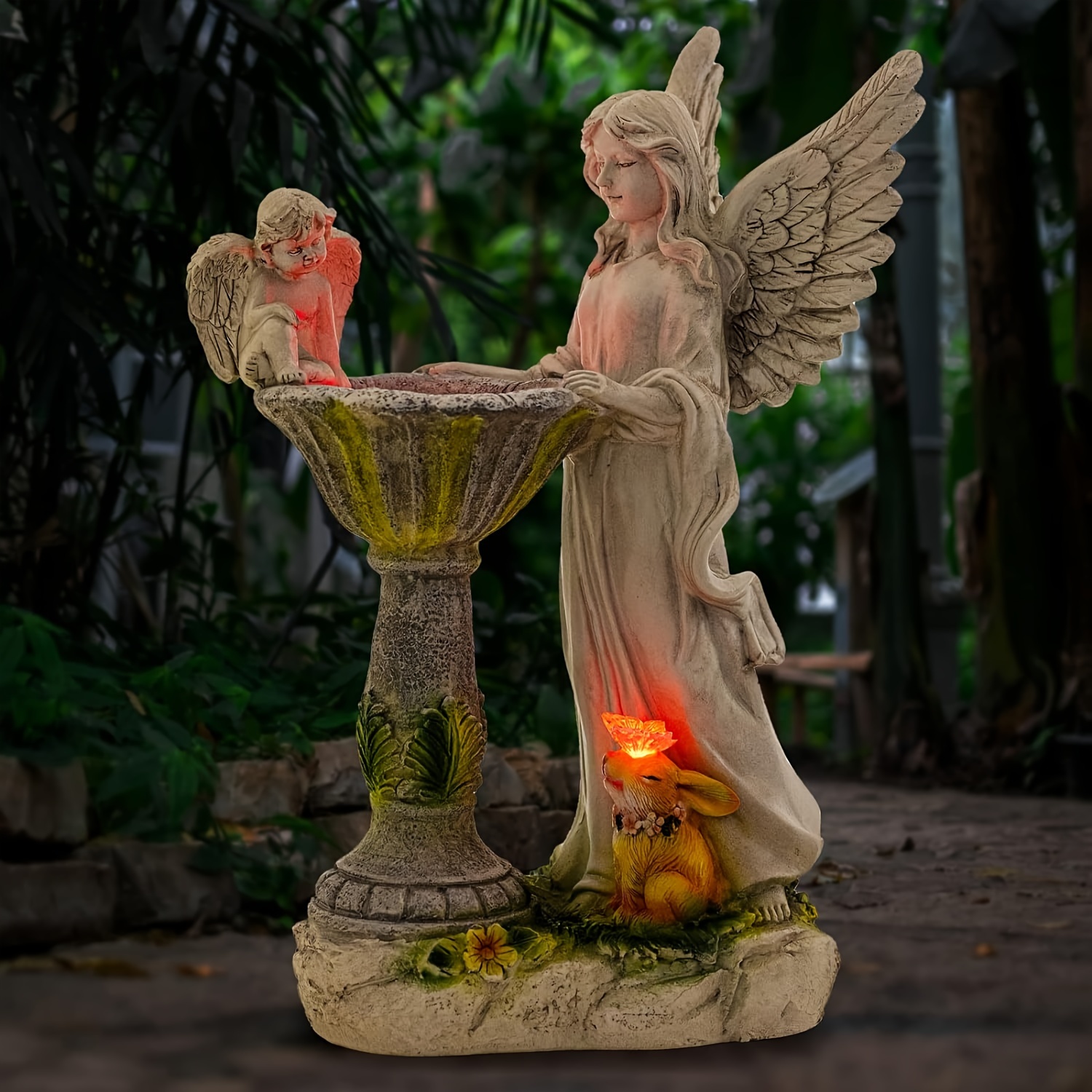 Statue D'ange Solaire Avec Lanterne LED - Décoration De Jardin Résistante Aux Intempéries, Ambiance Paisible