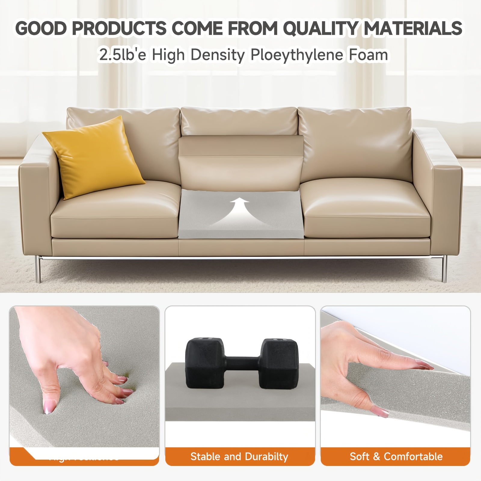 item picture 20-inch Square Sofa Support Cushion Suitable for Repairing Sagging Sofas - High-Density Foam Lift, Non-Wood Furniture Seat Cushion, Restores Original & Improves Support for Beds, Chairs, Couches (Ideal for Sofa Lift)