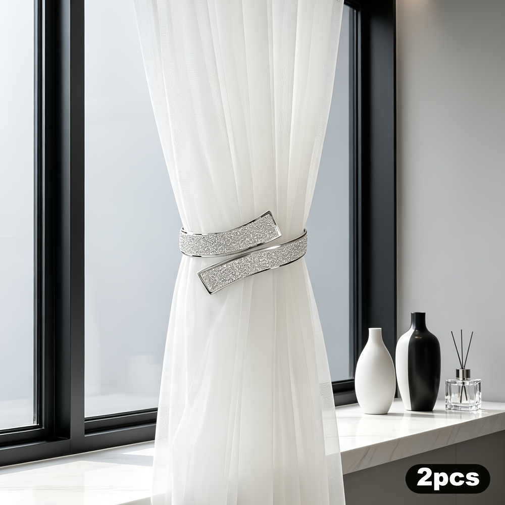 TEMU 2pcs Light Luxury High-end Alloy Spring Curtain Clips, No-drill Hooks, Creative Storage Fasteners, Tie Bands