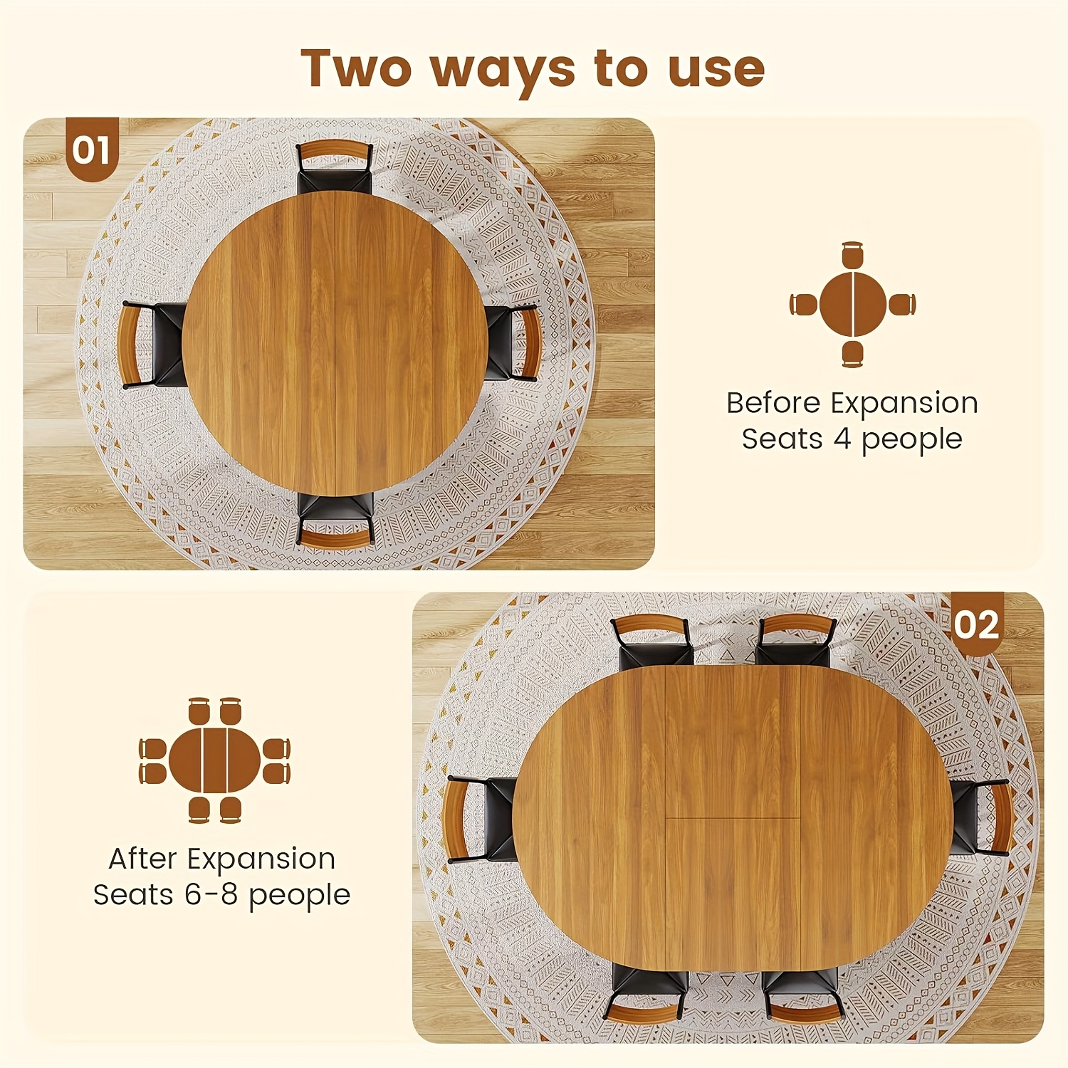5pcs Kitchen Table Set with Round Extendable Dining Table for 4-6 Individuals, Ideal for Compact Dining Areas