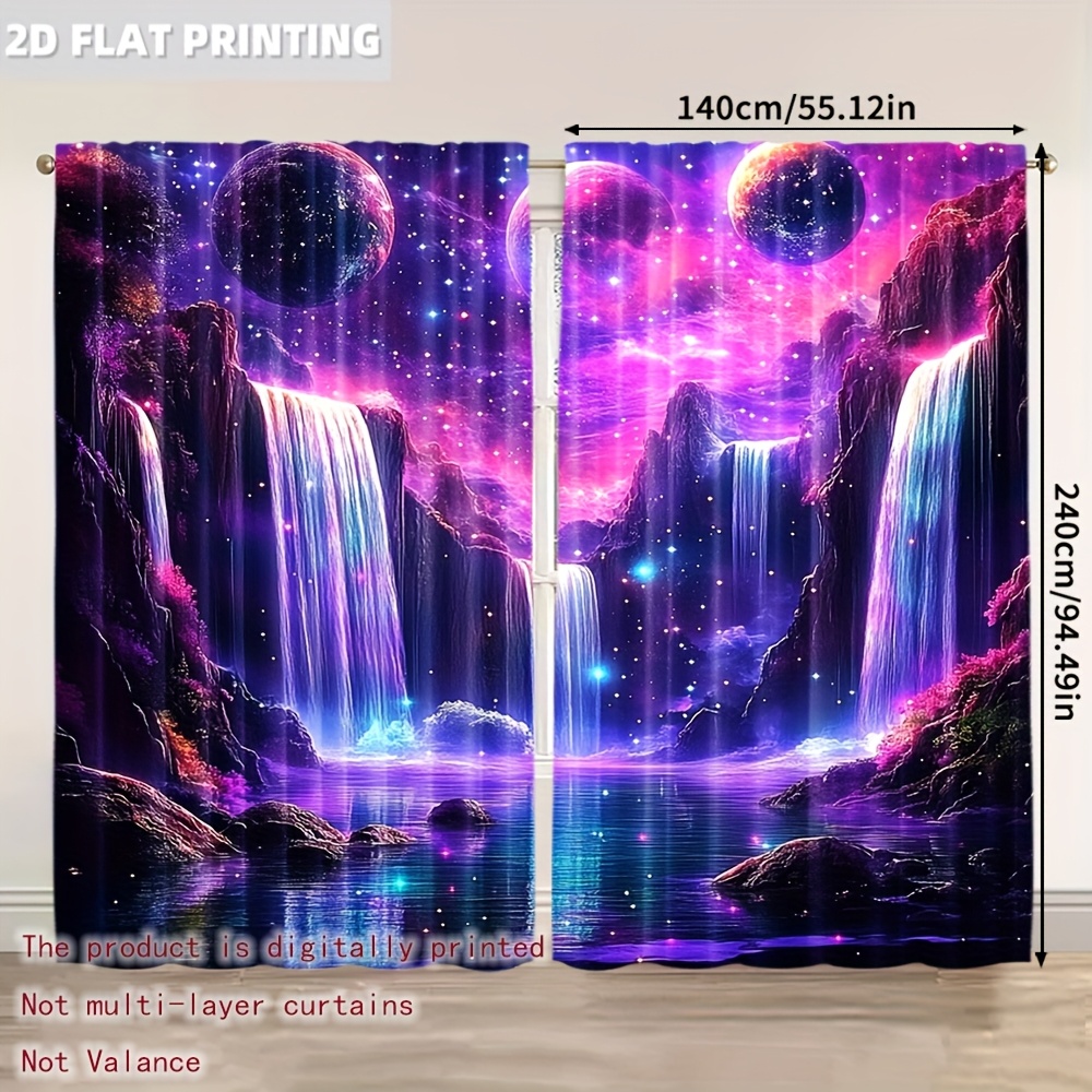 TEMU 2pcs, Curtain Cloth Fantasy Mountain Waterfall Polyester (without Rod,no Movement, No Battery) Decorations For For Living Room & Kitchen Decor