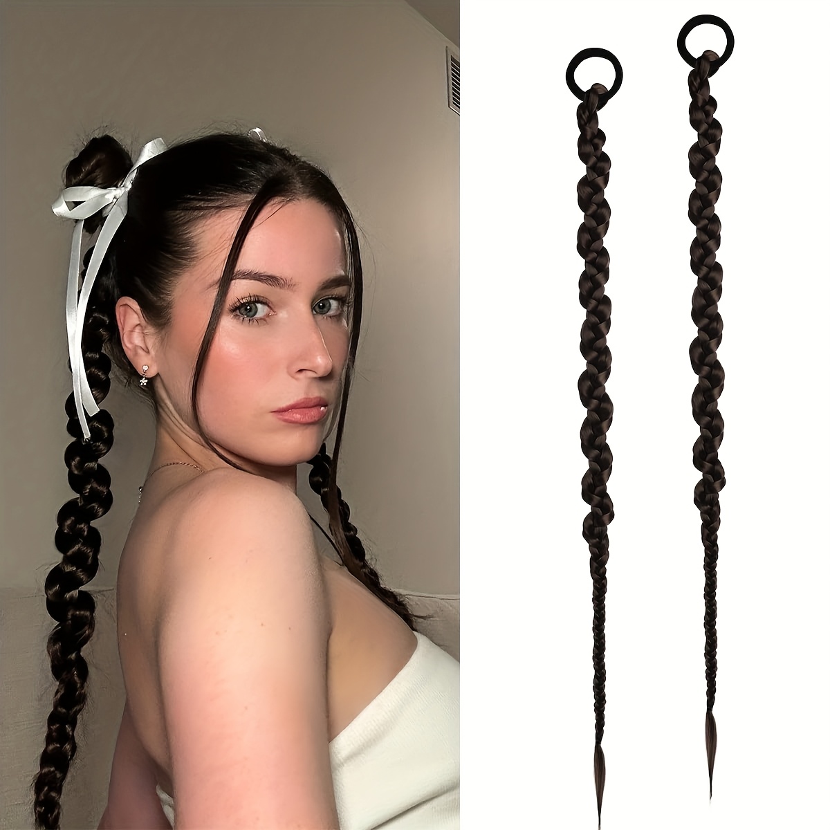 2pcs y2k style 26 inch heat resistant synthetic ponytail extensions for women girls with thin hair japanese korean inspired braid hair extensions for volume length hair accessories details 3