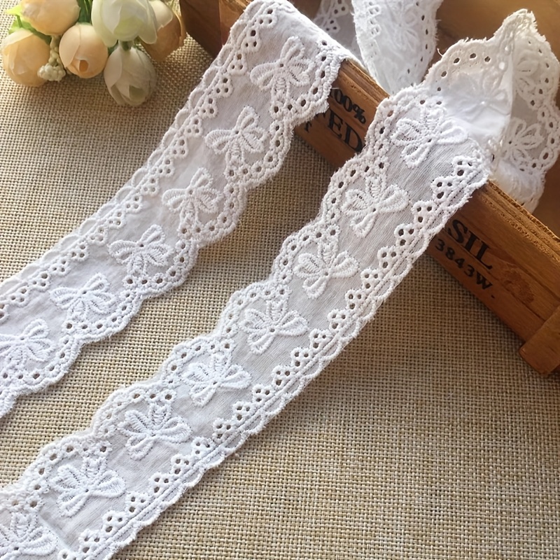 TEMU 2 mètres de Dentelle Blanche Brodée avec Nœud, pour Vêtements, Sacs et Accessoires de Décoration d'Intérieur