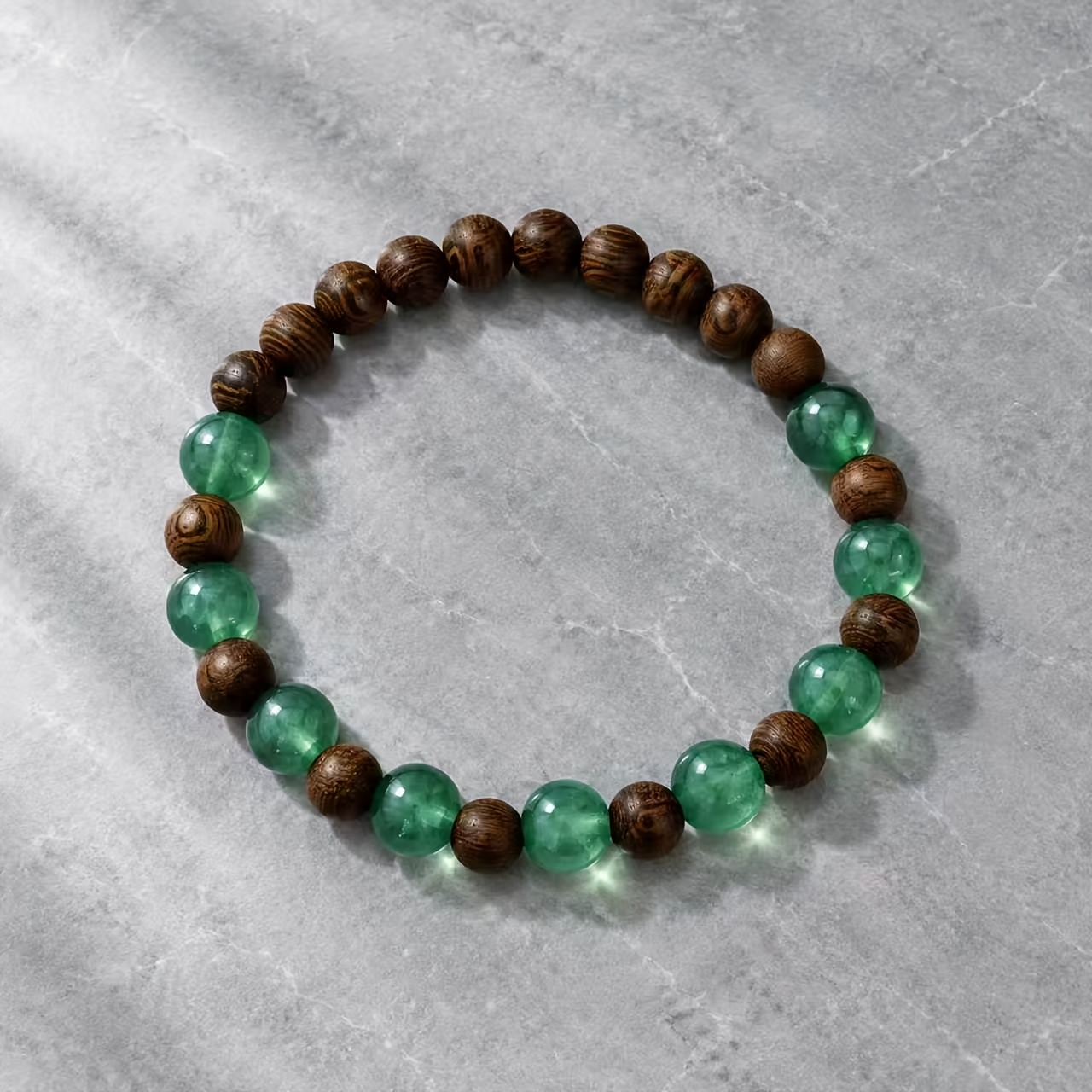 Vintage Bohemian Green Wood Grain Beaded Bracelet, Versatile Wear