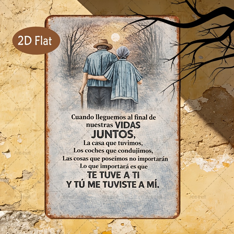 TEMU Placa 2D, letrero 2D tipo placa española en estilo vintage , con una pareja de ancianos , de 8x12 pulgadas. Adecuada para decoración de y