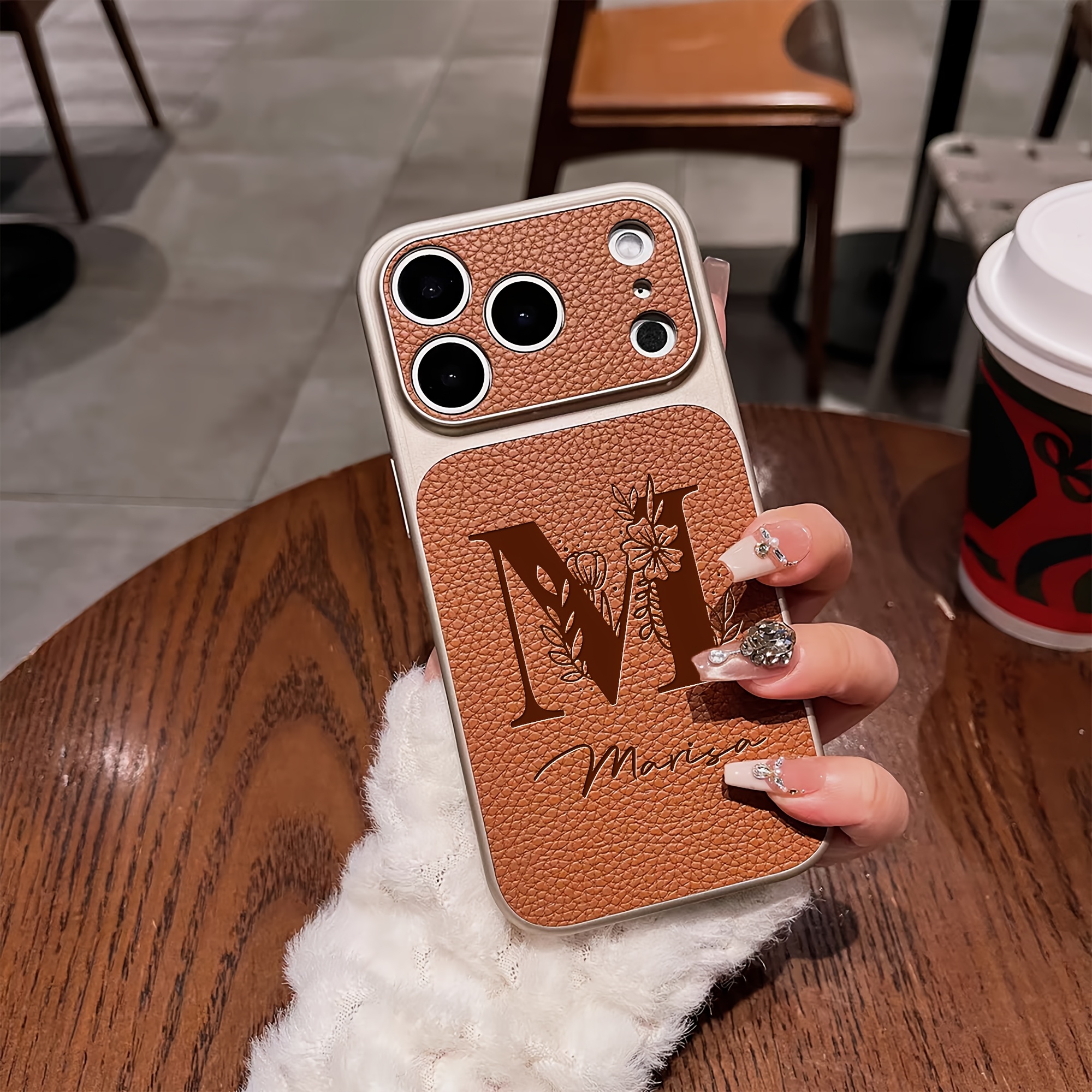 TEMU Phone Case: Personalized Large Letter Flower Custom Name 3d Laser Engraving Phone Case Compatible With Iphone 18 17 16 15 Pro Max Luxury