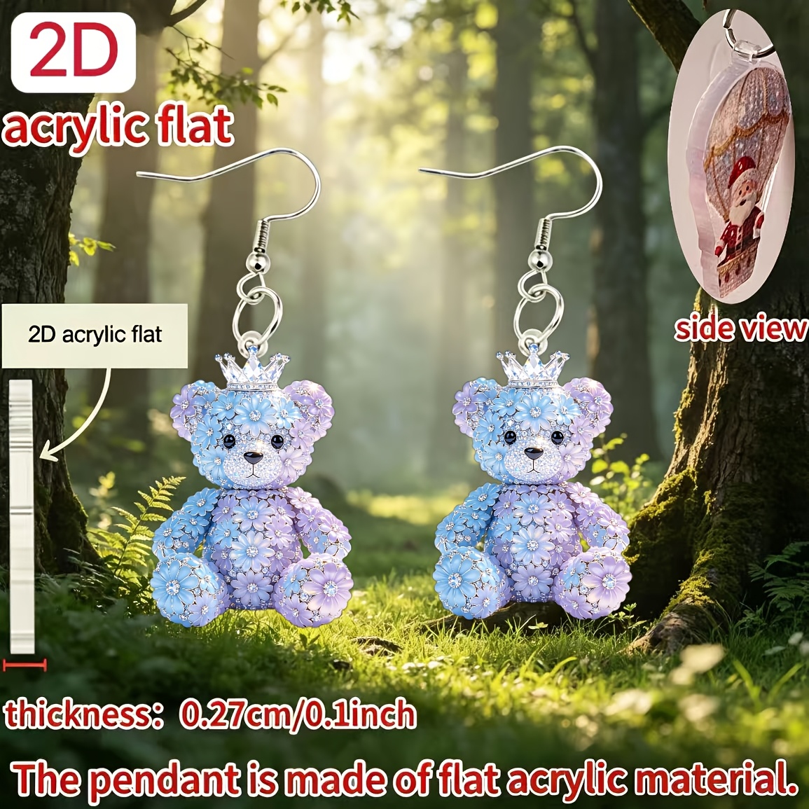 Women's Novelty Bear Pattern 2D Flat Acrylic Earrings