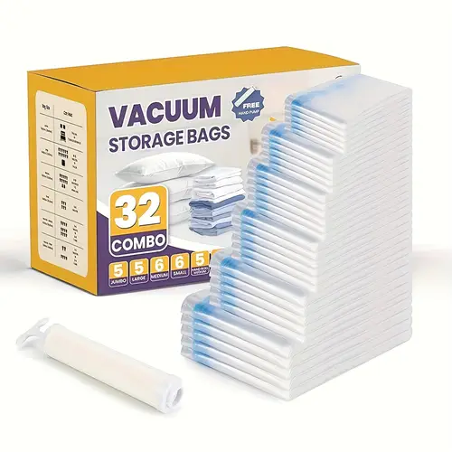 32pcs combinations space saver vacuum storage bags vacuum seal bags for clothing clothes comforters and blankets