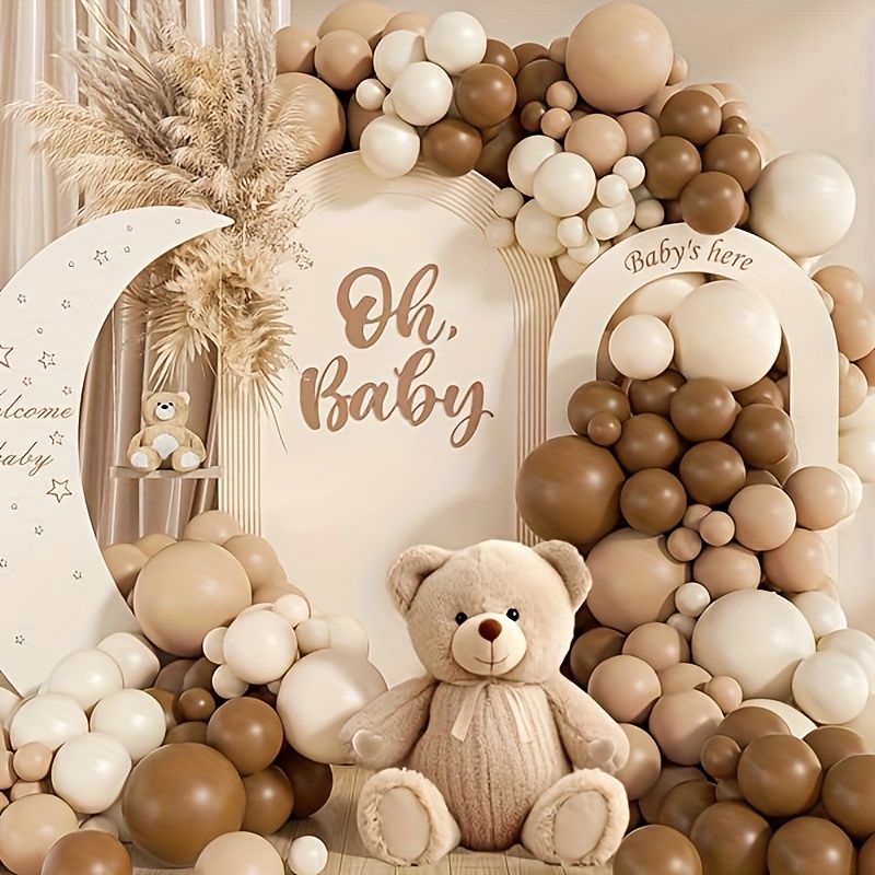 TEMU 135pcs Brown Balloon Garland Arch Kit, 5in 10in 12in 18in Nude Balloons, Includes White Balloons, For Birthday Party Bear Shower Decor