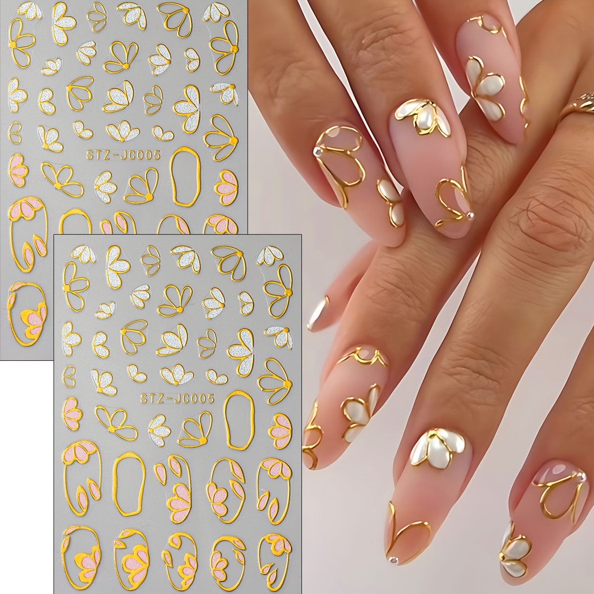 2pcs orchid daisy line nail sticker y2k gilded ring - Temu
