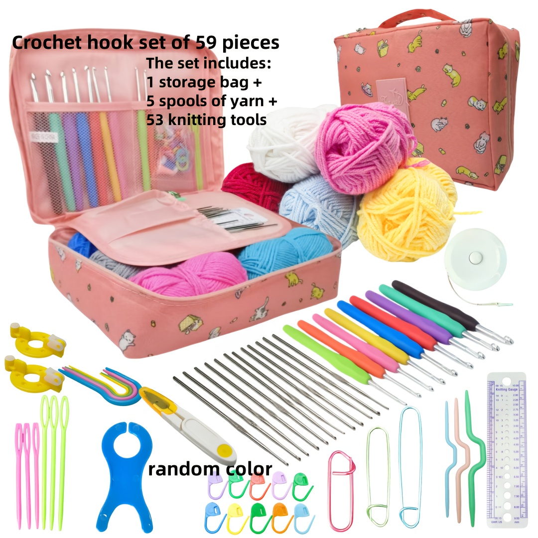 TEMU 59pcs Knitting Set, Including 1pc Knitting Set, Yarn 5 Knitting Tools 53 Knitting Tools, Perfect For Beginners And Experienced Knitting