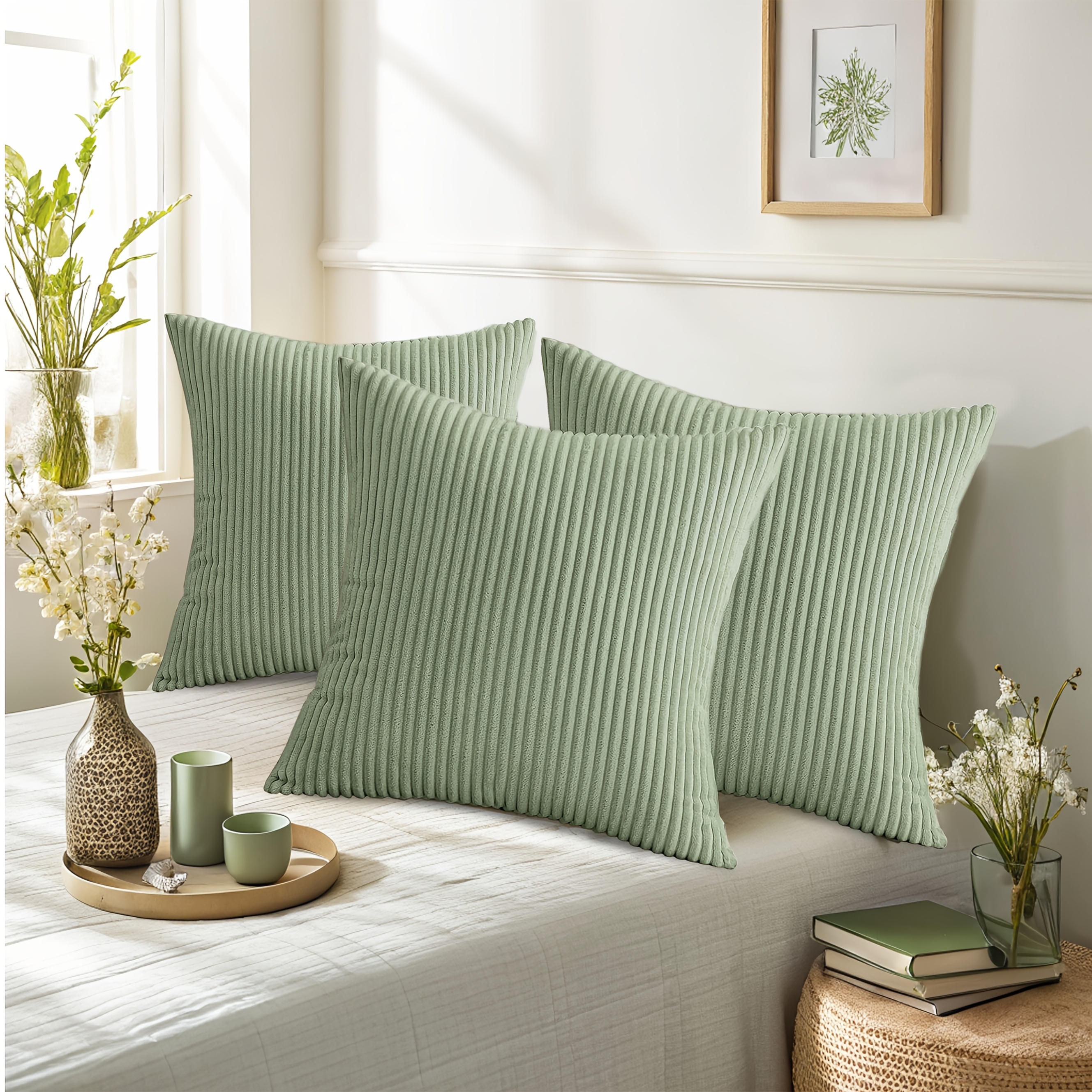 Image of 3pcs Boho Abstract Throw Pillow Covers 18x18 Inch - Soft Plush Polyester Zippered Cushion Covers With Geometric & Striped Patterns, Hand Wash Room, Couch, Outdoor Decor (no Inserts)