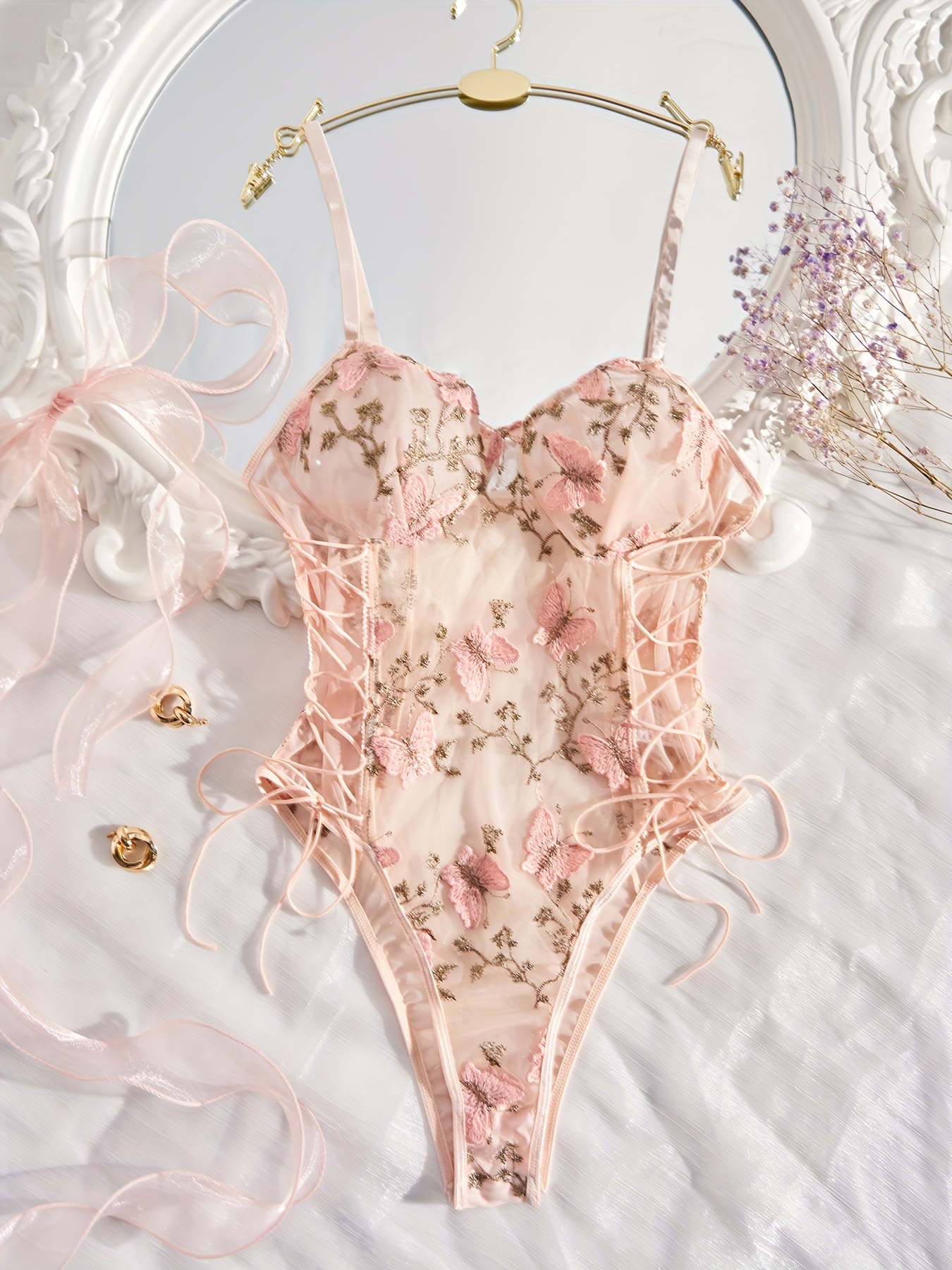 New Butterfly Jacquard Design See Custom Bodysuit Nude Fat - Temu