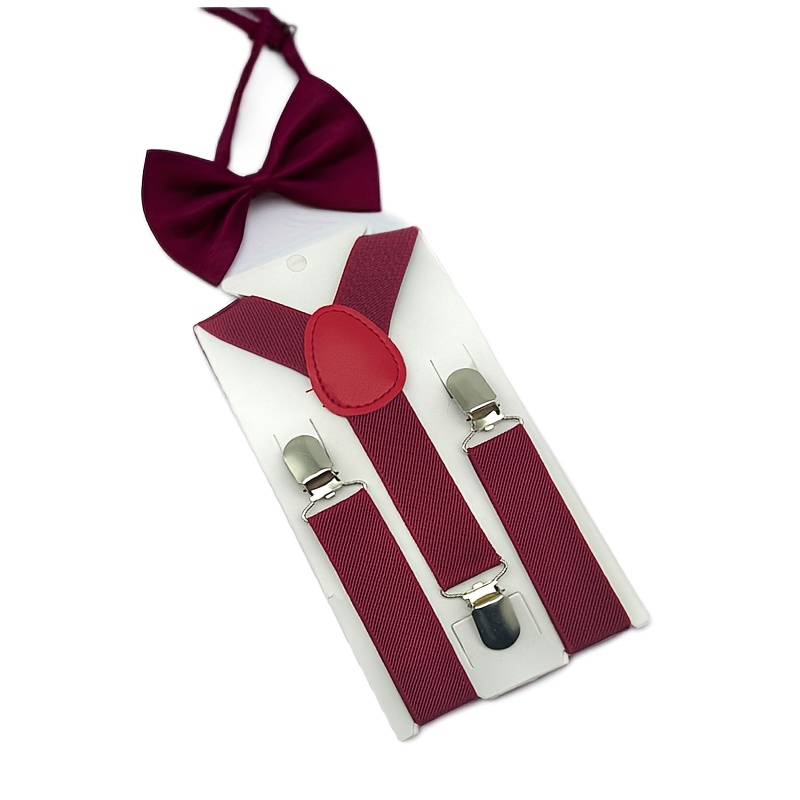 TEMU Unisex Suspenders And Bow Tie Set, Durable Woven 3-clip Y-back Braces For Men And Women, Adjustable Pants Straps For School Uniforms, Casual