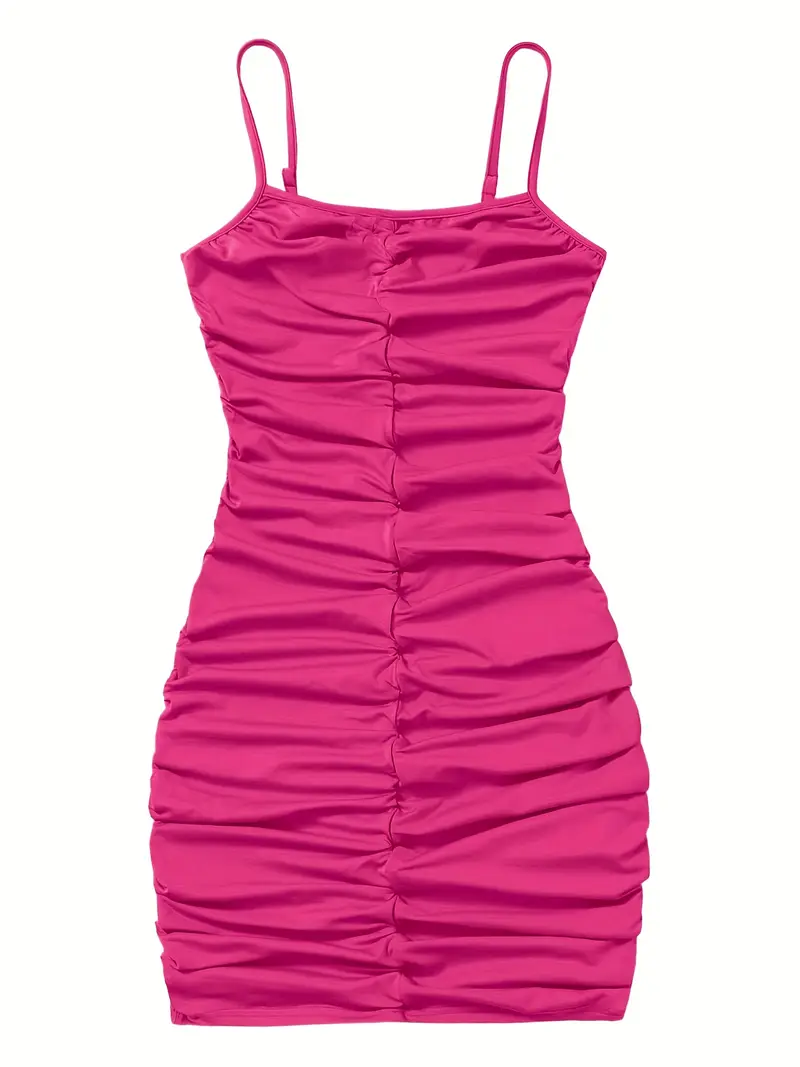 girls spaghetti strap bodycon ruched dress v neck - Temu girls spaghetti strap bodycon ruched dress v neck - Temu