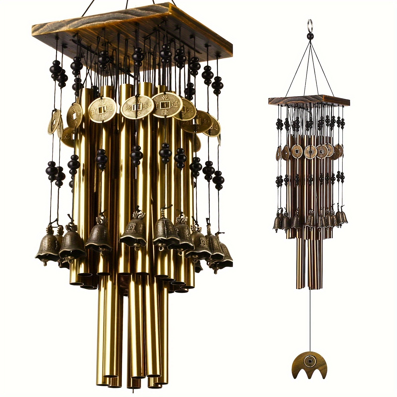 1pc Large Bronze Wind Chime with Wooden Top - Elegant Metal Garden, Patio &amp; Window Hanging Decor - No Electricity Required, Perfect Memorial Gift for Mom, Wind Chimes for Outside