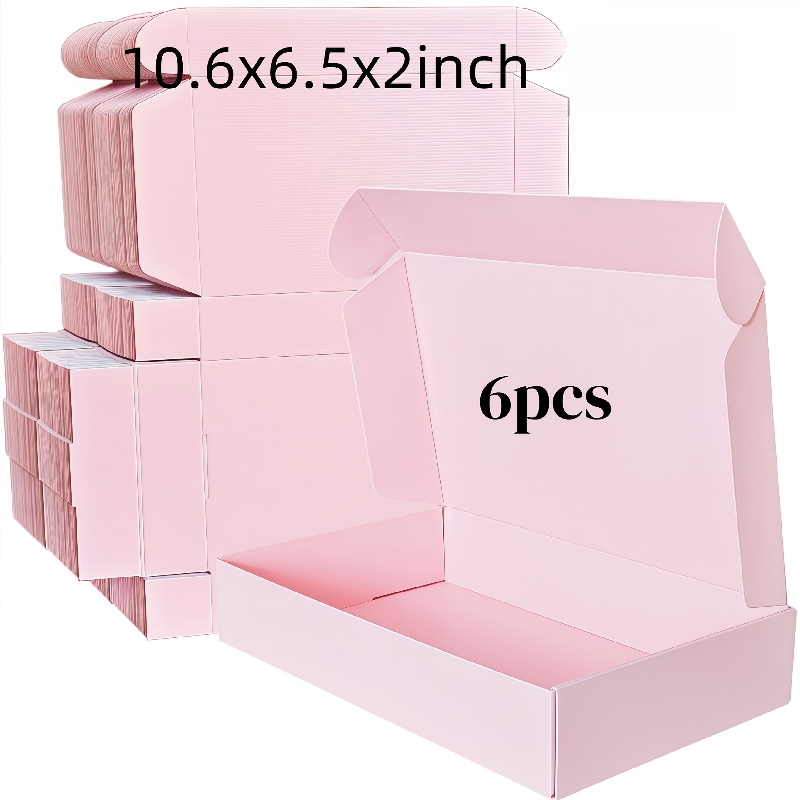 TEMU 6pcs Foldable Corrugated Mailer Boxes, 10.6x6.5x2 Inch Cardboard Shipping Boxes, Black White Pink Brown Multi Color Blank Mailing Boxes For