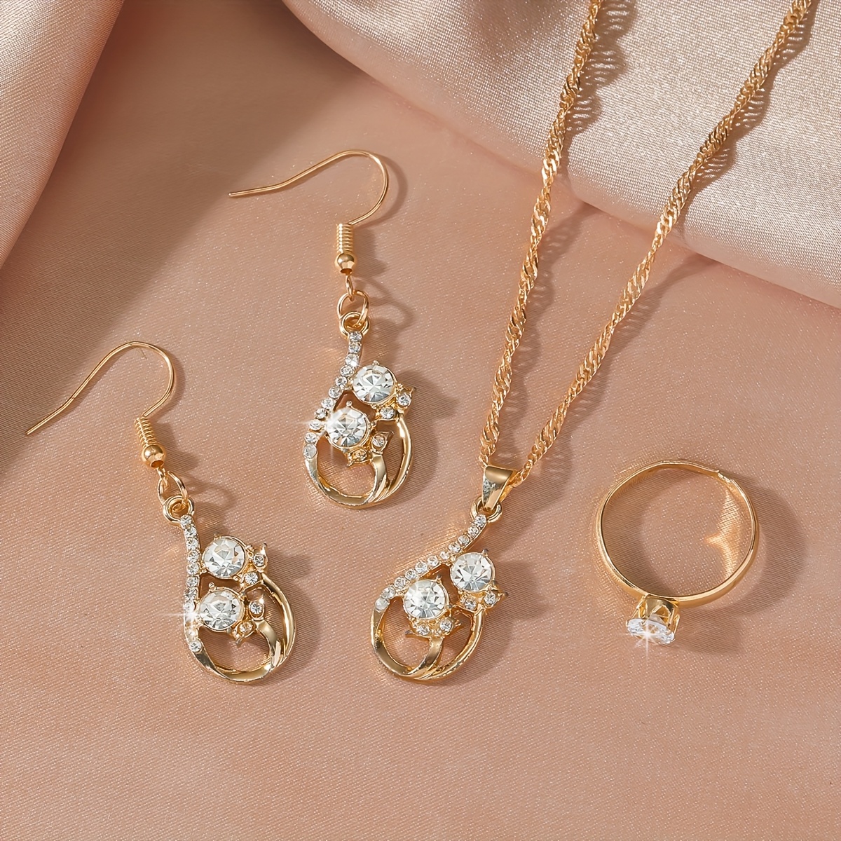 4pcs Fashion Drip Pendant Necklace Earrings Jewelry Set,