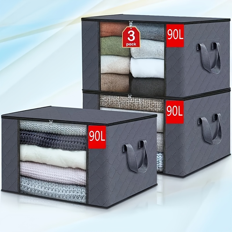 item picture 3pcs extra large storage bags with zipper and cover foldable durable clothes organizer bags suitable for bedding blankets pillows and convenient carry handles travel essentials large storage containers under bed storage