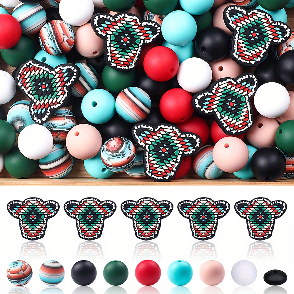 

105-piece Colorful Cow Head Silicone Bead Set - Animal Shaped & Spacer Beads For Diy Jewelry, Bracelets, Necklaces, Keychains