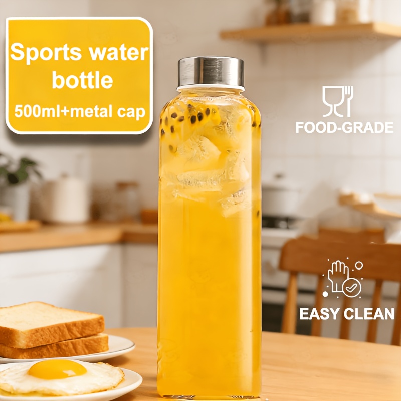 TEMU High-quality Upgraded Glass Juice Cup With Lid, Sports Water Bottle, Glass Cup For Home Use, Transparent Glass Beverage Cup