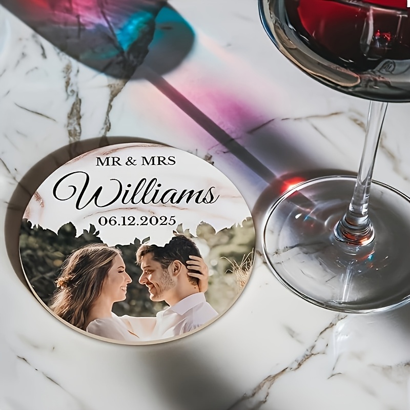 Personalized Round Photo Coasters for Weddings & Parties