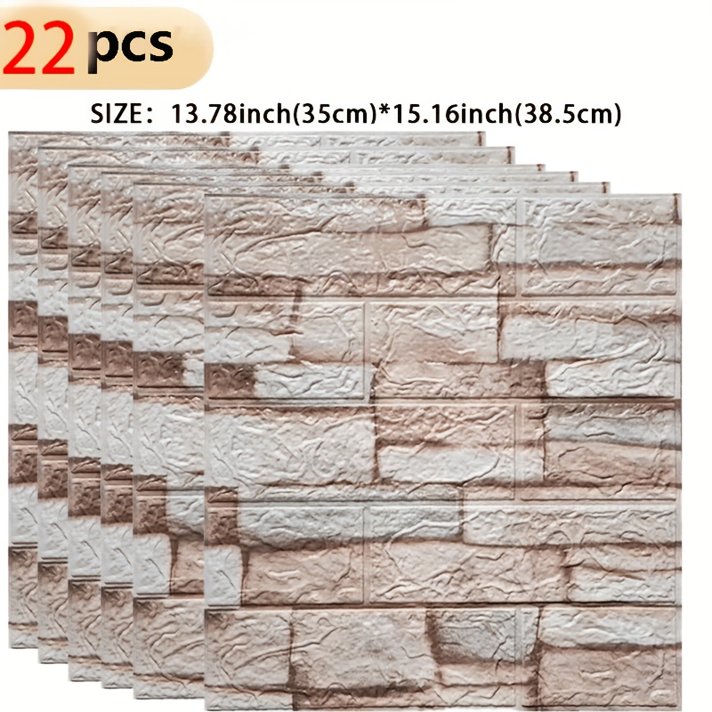 TEMU 22pcs Set Of 3d Brick Wall Stickers - Waterproof Self-adhesive Wall Stickers, Featuring Realistic Brick And Wood Grain Designs, Suitable For