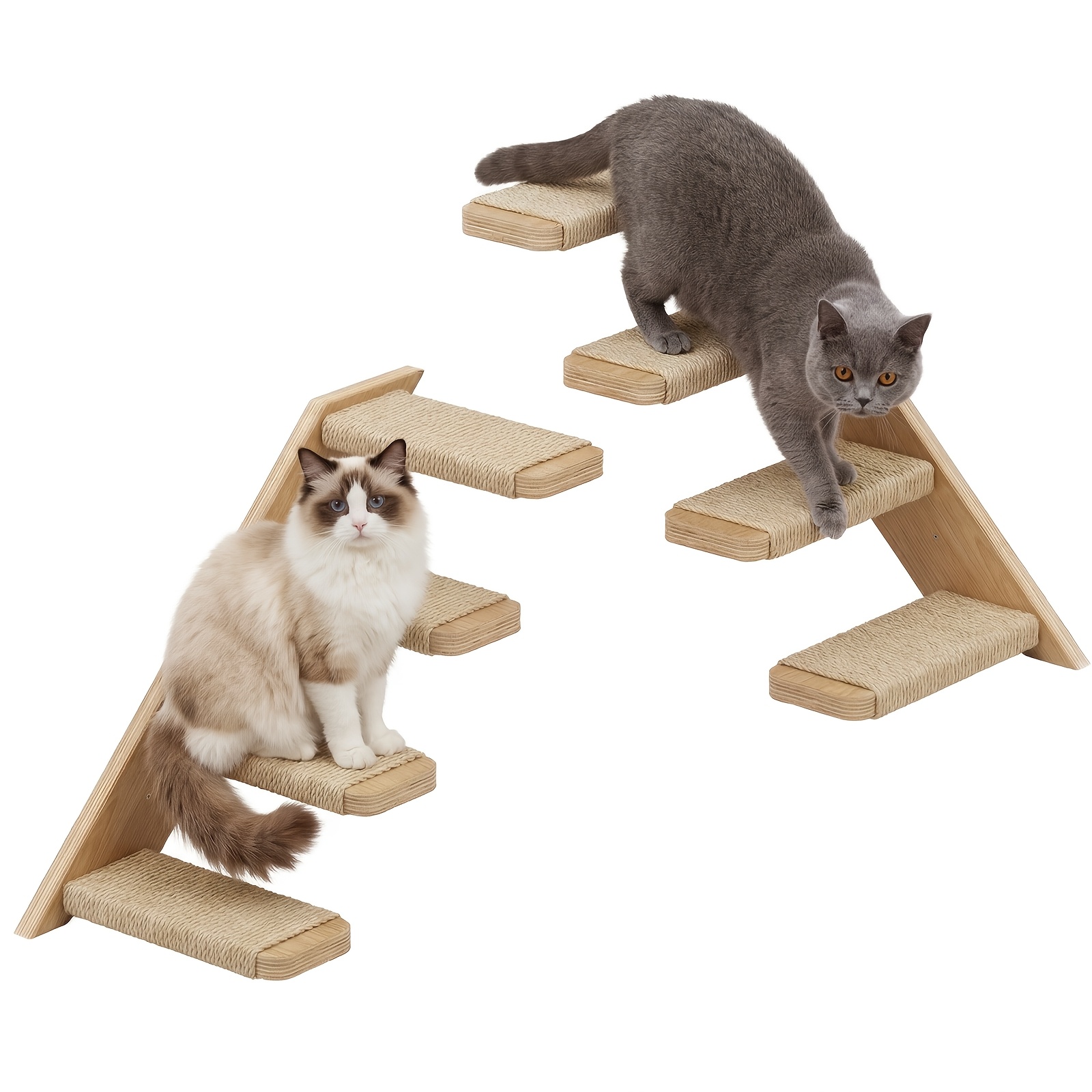 TEMU Tomnk 2pcs Wall-mounted Wooden Cat Tree, Indoor Cat Furniture With Sisal Rope Cat Ladder