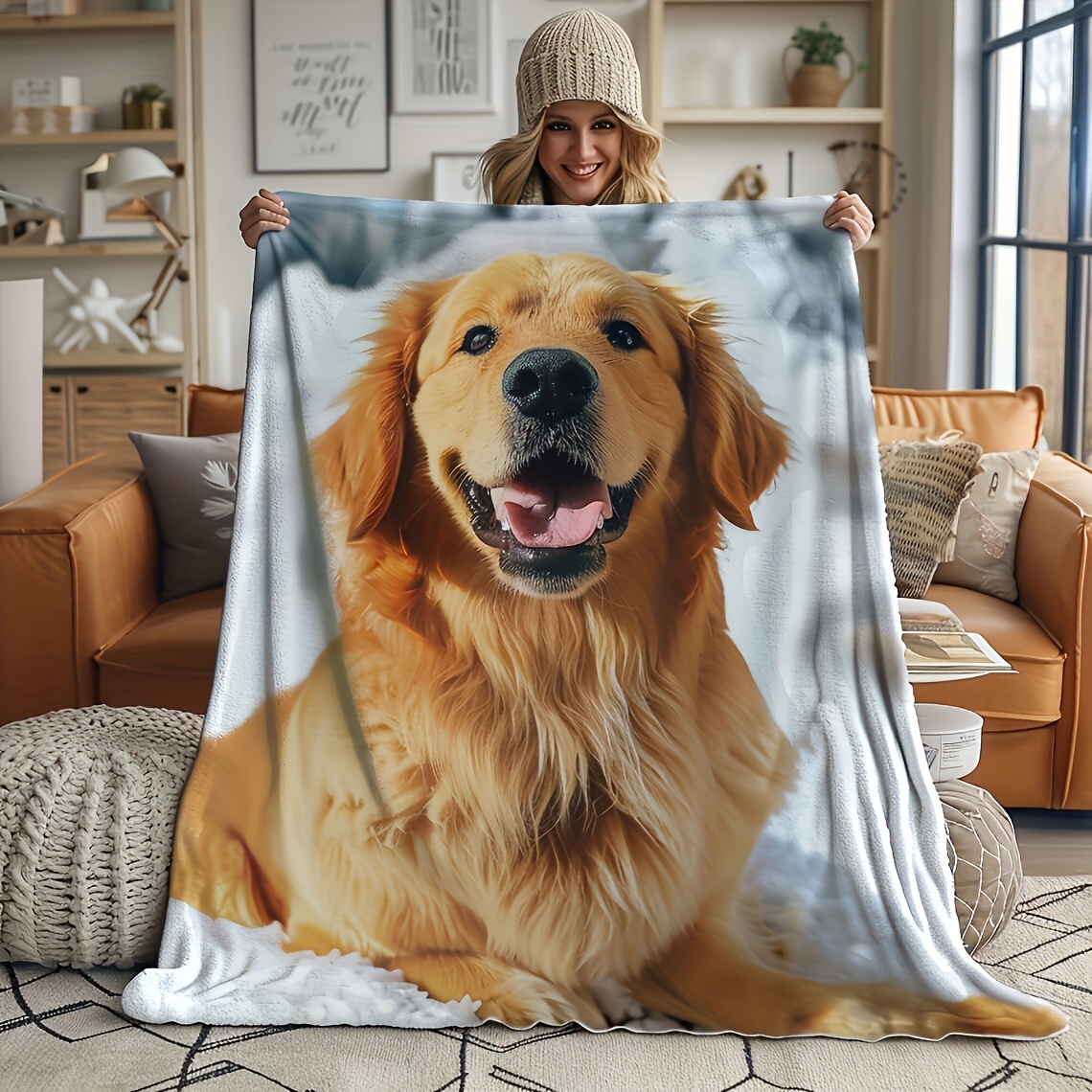 

Custom Photo Blanket - Personalized Pet Picture Flannel Throw, Vintage Style Digital Print, All Seasons Cozy Knitted 1pc Blanket With Mixed Colors, 200-250g Fabric Weight