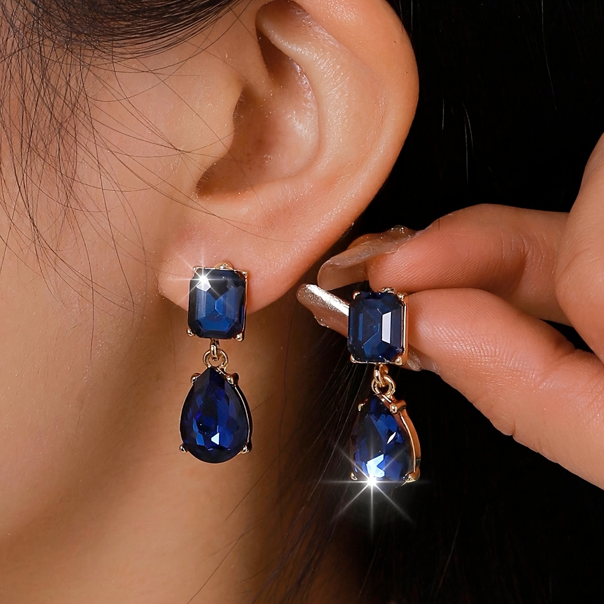 TEMU 1 par de aretes de aleación con perforación completa, exquisitos, lujosos, de , y versátiles