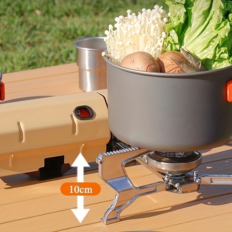Portable Carb Stove with Piezoelectric Ignition, Automatic Locking Device for Easy Operation, Lightweight & Foldable Design, Perfect for Camping, Picnics, and Outdoor Cooking - Available in Coffee, Cream, and Green, Picnic Essentials | Triangular Structure | Durable Outdoor Stove