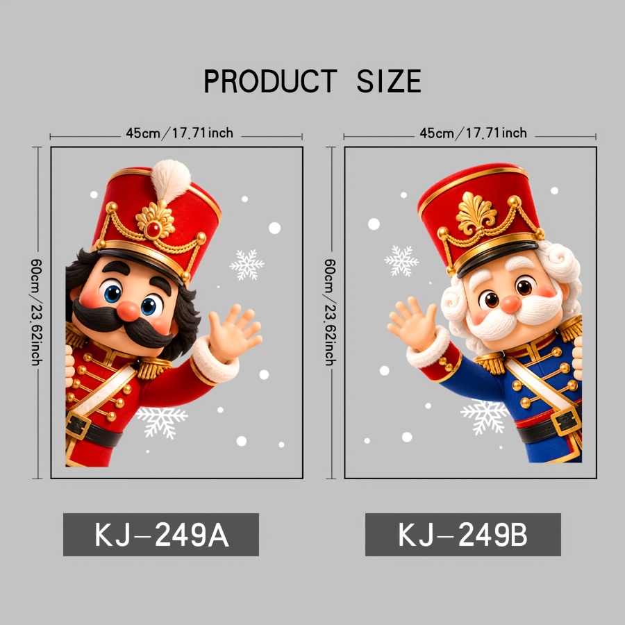TEMU 2 Sheets 45cm X 60cm Christmas Window Stickers, Nutcracker Santa Claus Static Cling, Suitable For Home Windows, Bedroom, School, Restaurant,