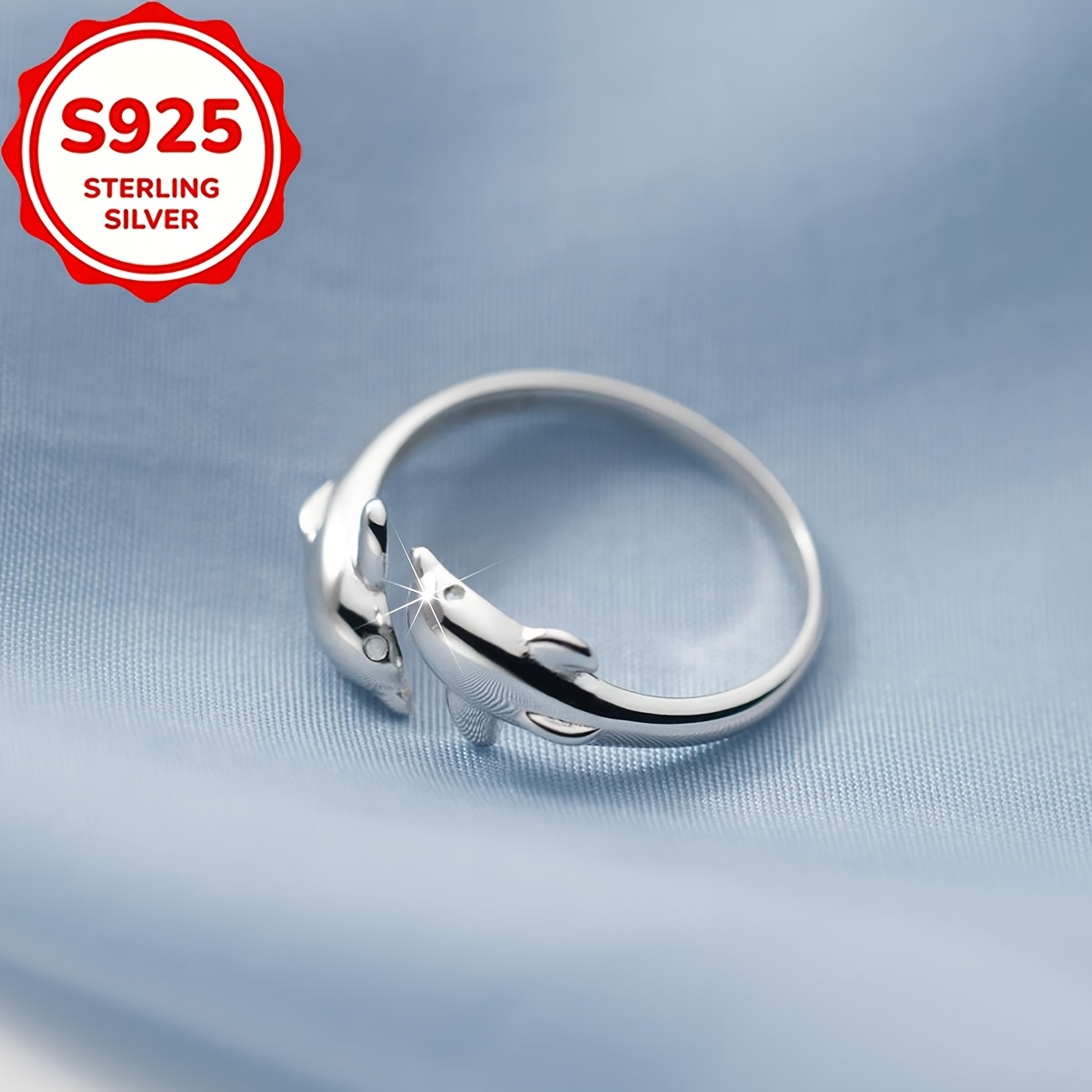 Women's S925 Silver Dolphin Open Ring, Elegant Versatile Accessory