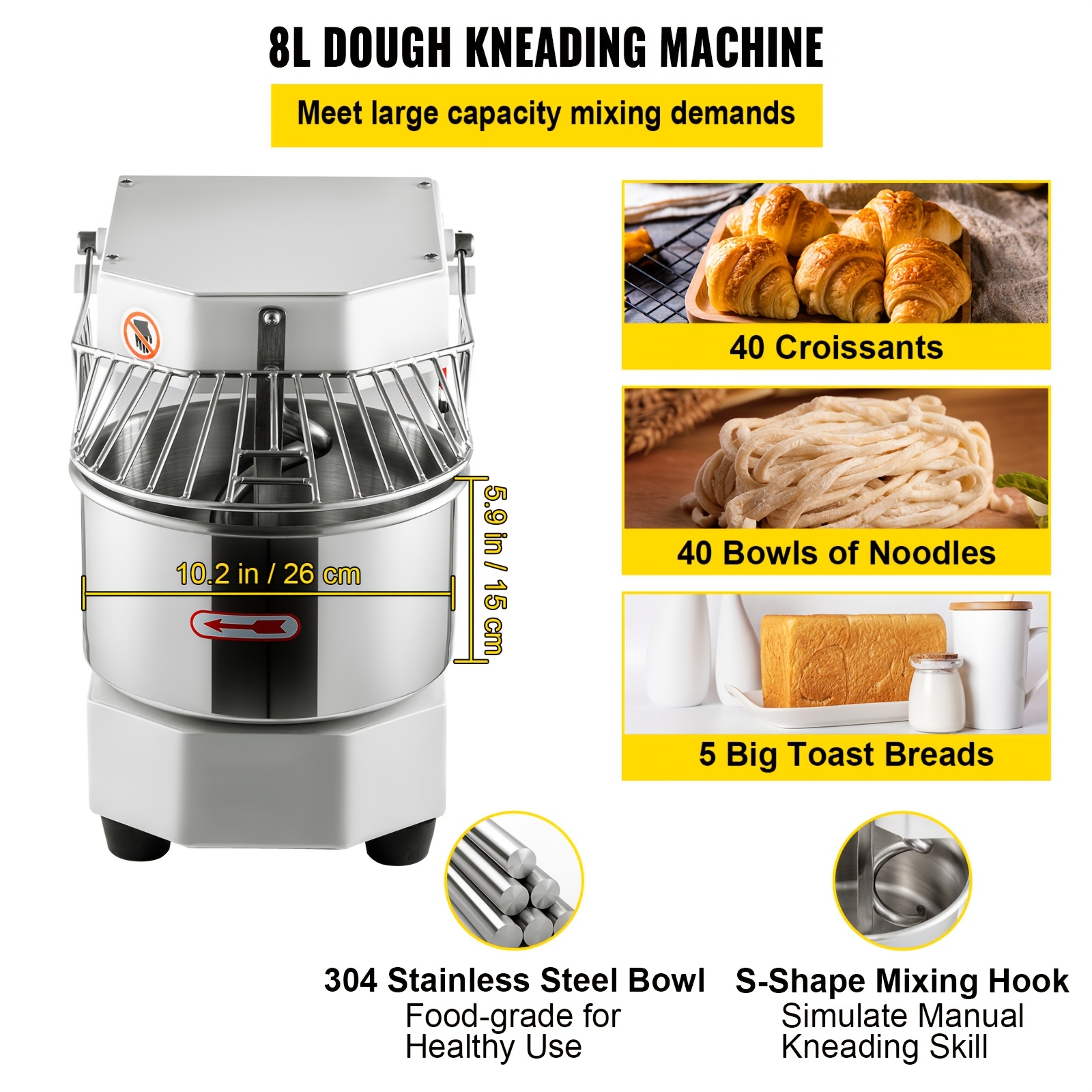 8 5qt commercial food mixer 450w dual rotating dough   stainless steel bowl   timer baking equipment for restaurant   Product details 5