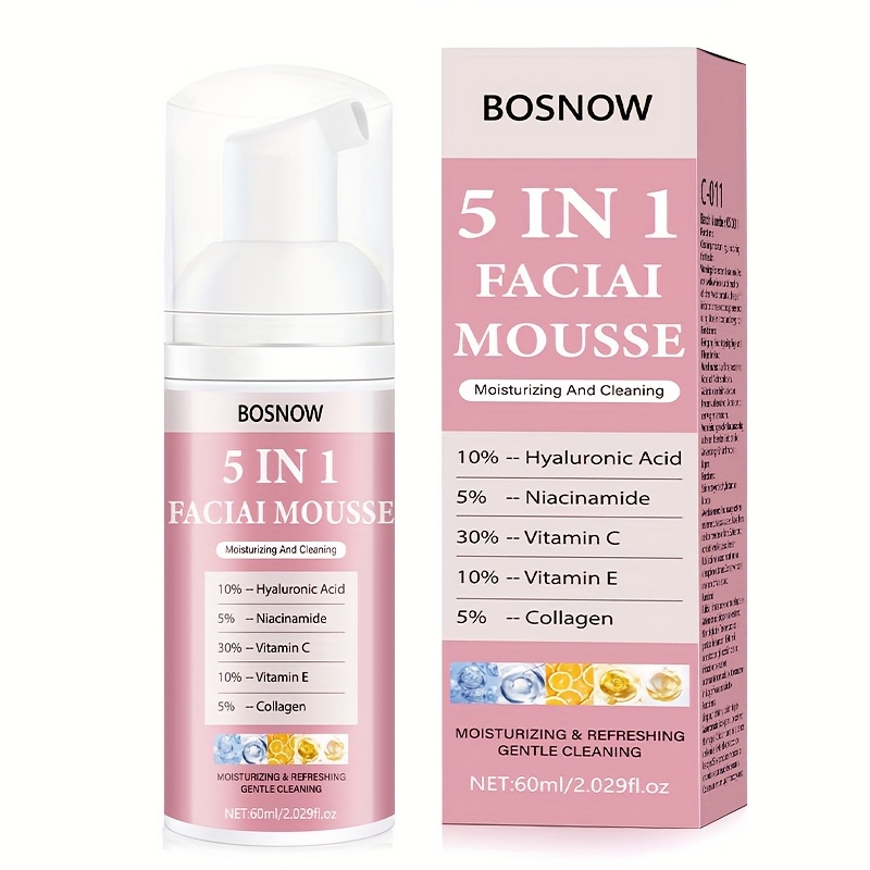Image of 60ml Cleansing Mousse, Rich In Hyaluronic Acid, Niacinamide, Vitamin C, Vitamin E, Collagen, Deep Cleaning, Moisturizing And Moisturizing, Tender And , Light And Clean, Soft, Delicate, Smooth And